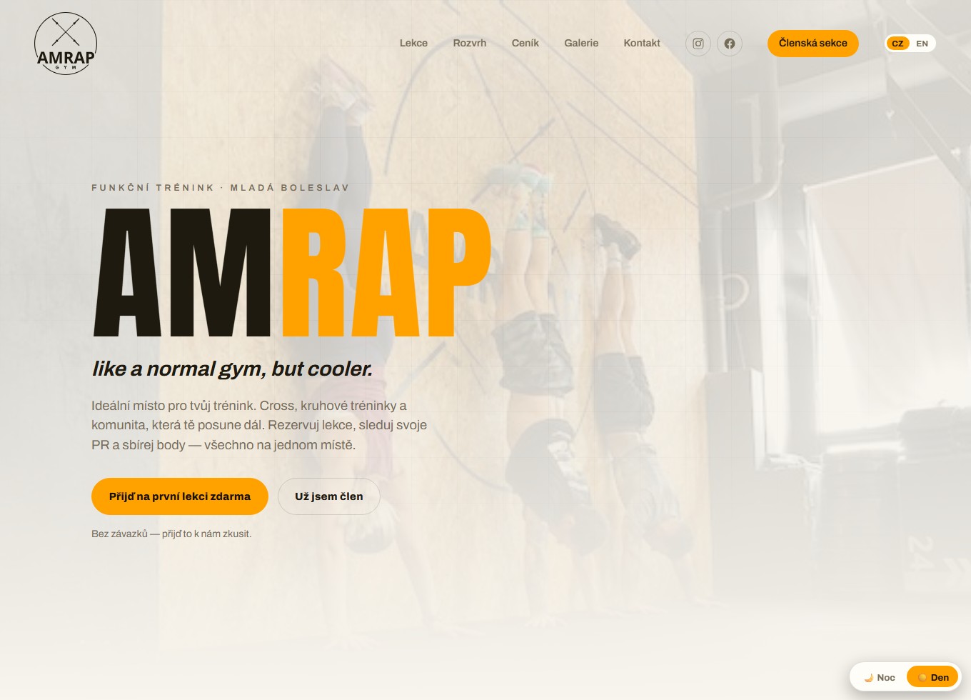 Skutečný náhled webu AMRAP Gym s rezervací první lekce
